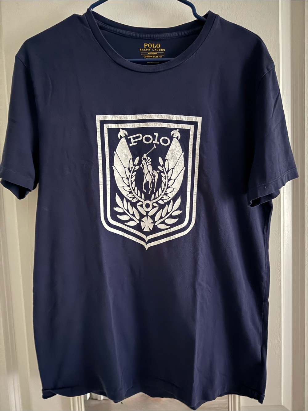 Polo by Ralph Lauren Navy T‑Shirt with White Crest Graphic, Slim Fit Men’s M